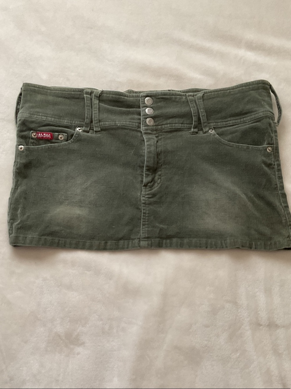 Roommates Olive Green Corduroy Mini Skirt with Triple Button